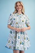 Gigio Winding Vine Floral Print Half Button Dress