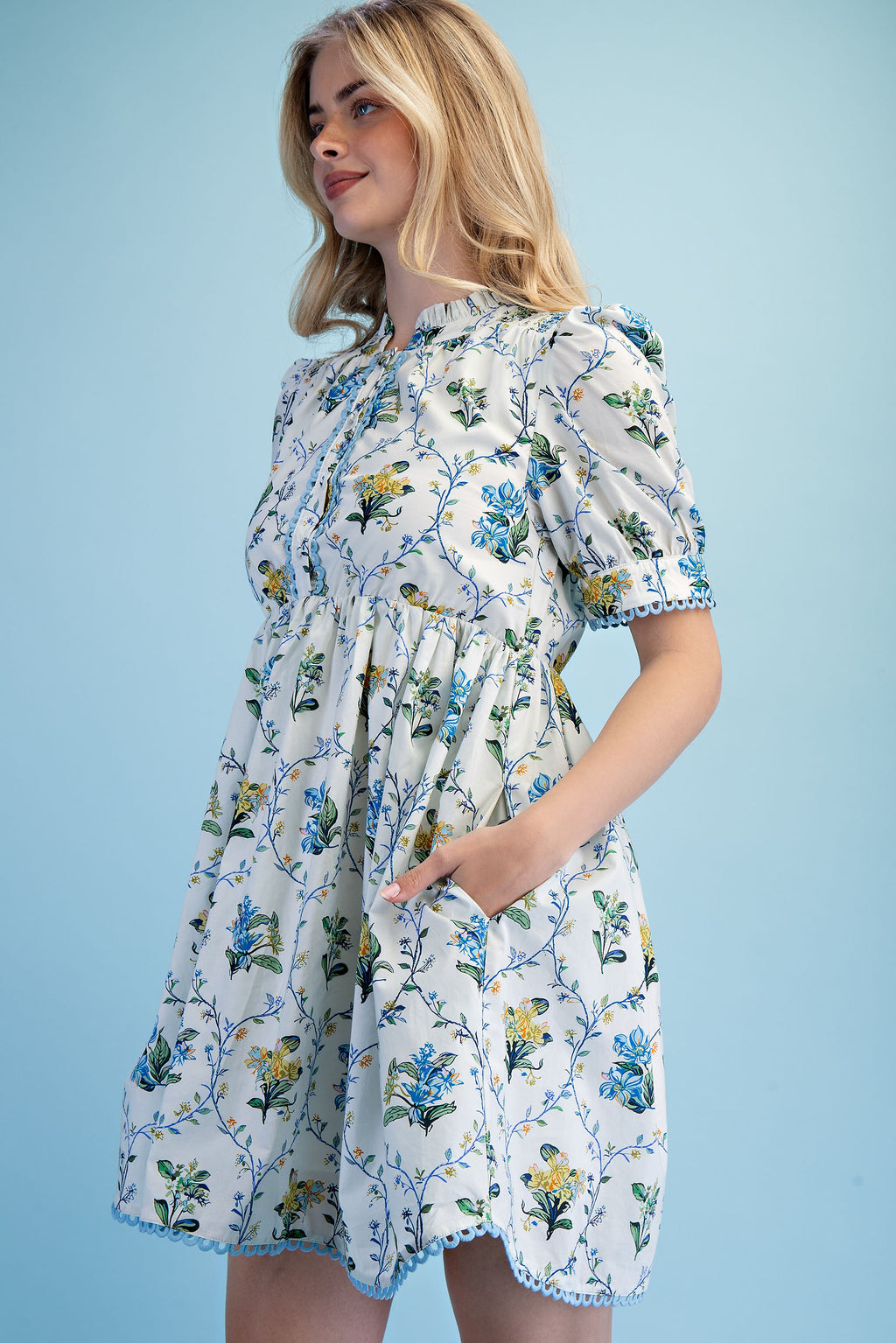 Gigio Winding Vine Floral Print Half Button Dress