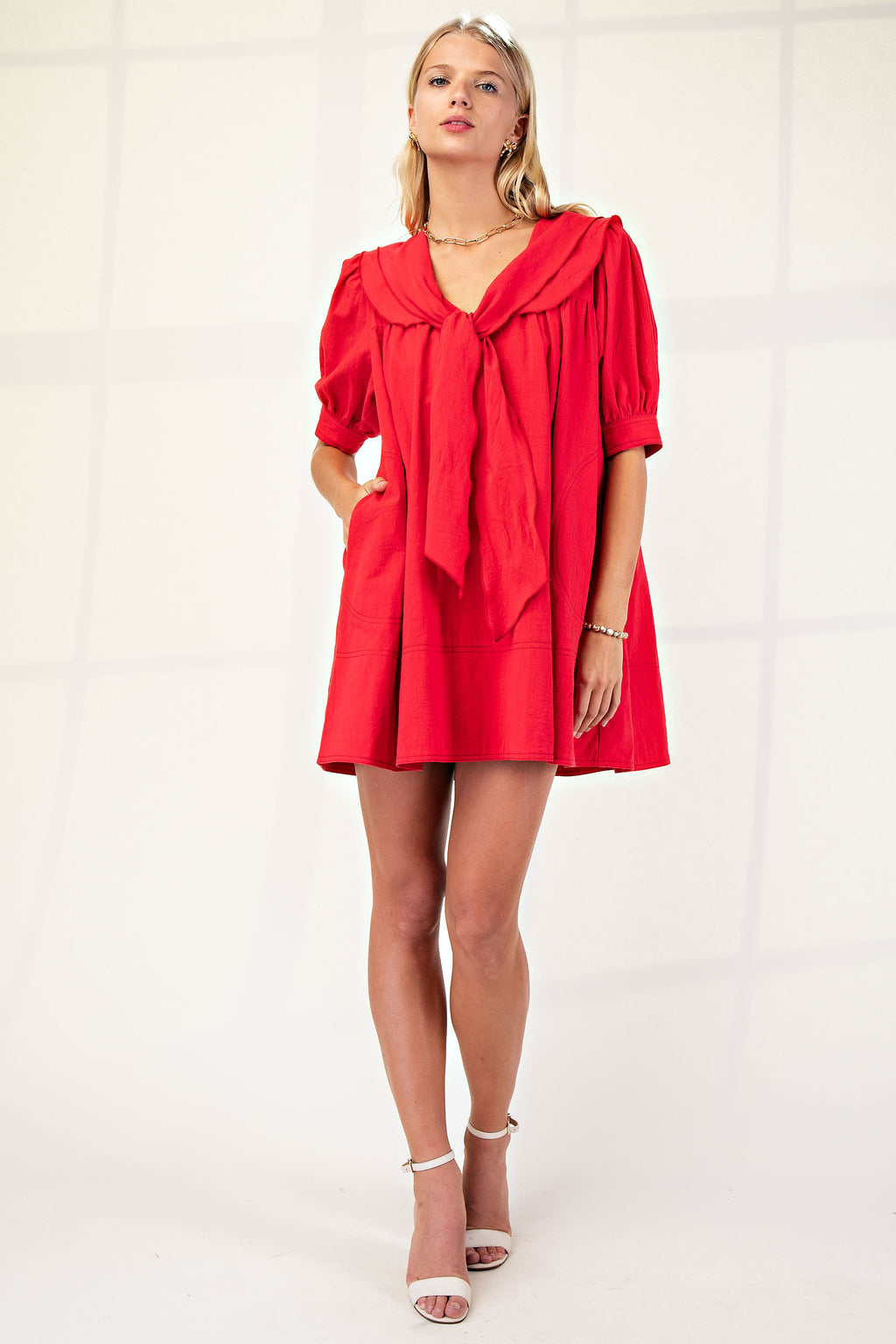 Gigio Lightly Textured Sailor Collar Mini Dress