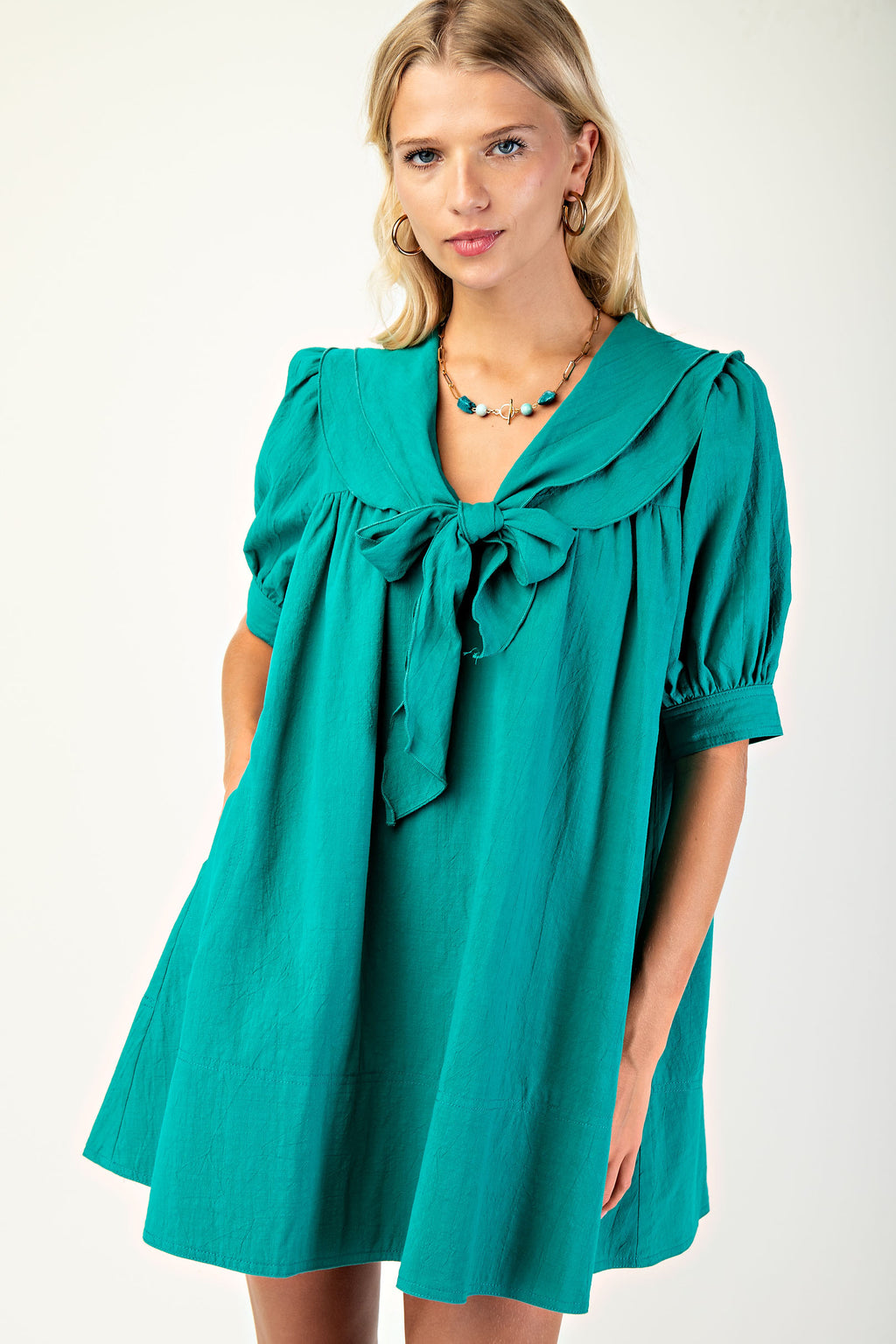 Gigio Lightly Textured Sailor Collar Mini Dress