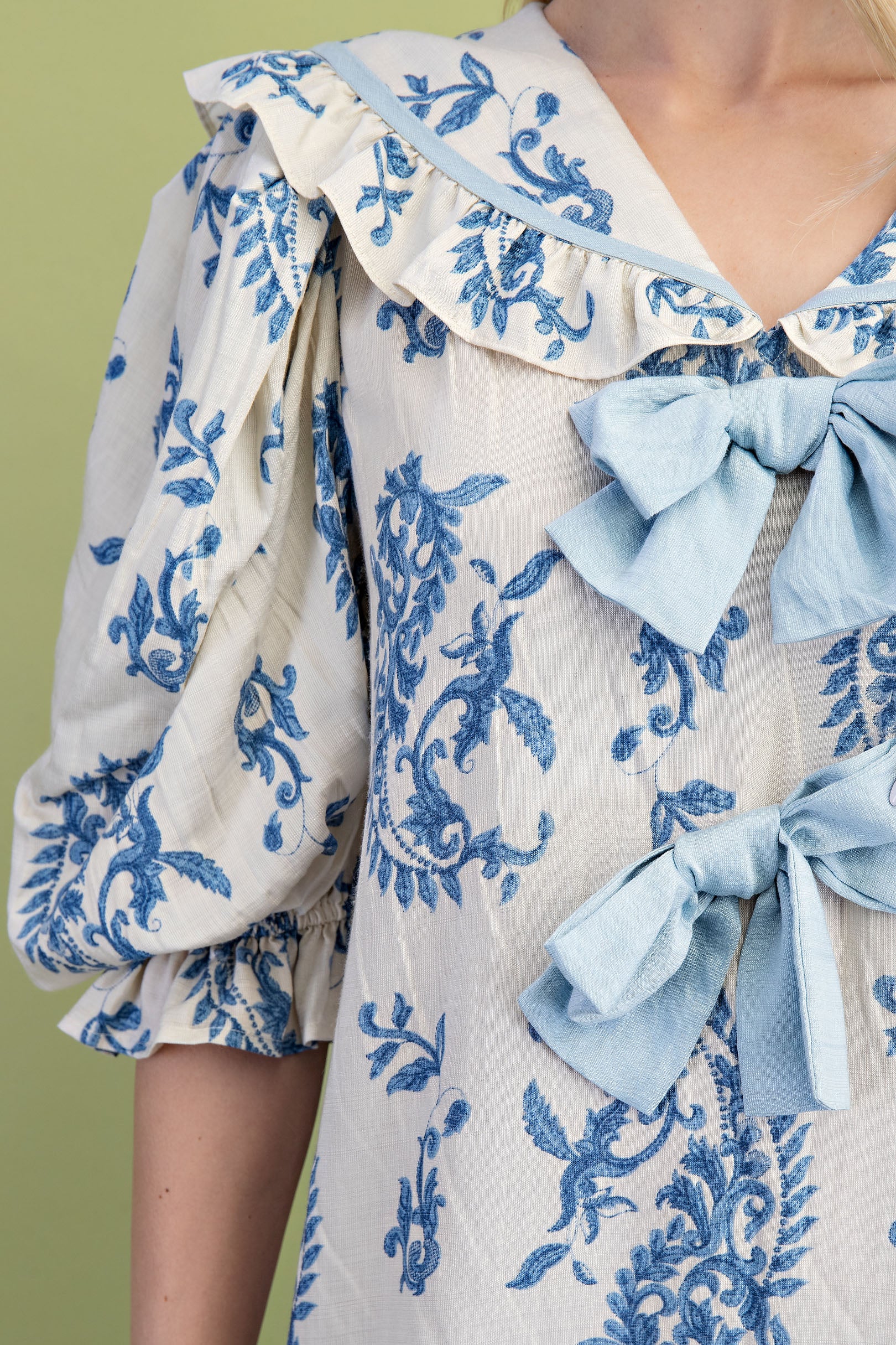 Gigio Ruffled Peter Pan Collar Mini Dress w/ Bows