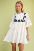 Gigio Babydoll Mini Dress w/ 3/4 Flutter Sleeves