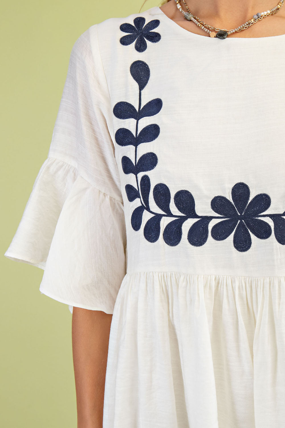 Gigio Babydoll Mini Dress w/ 3/4 Flutter Sleeves