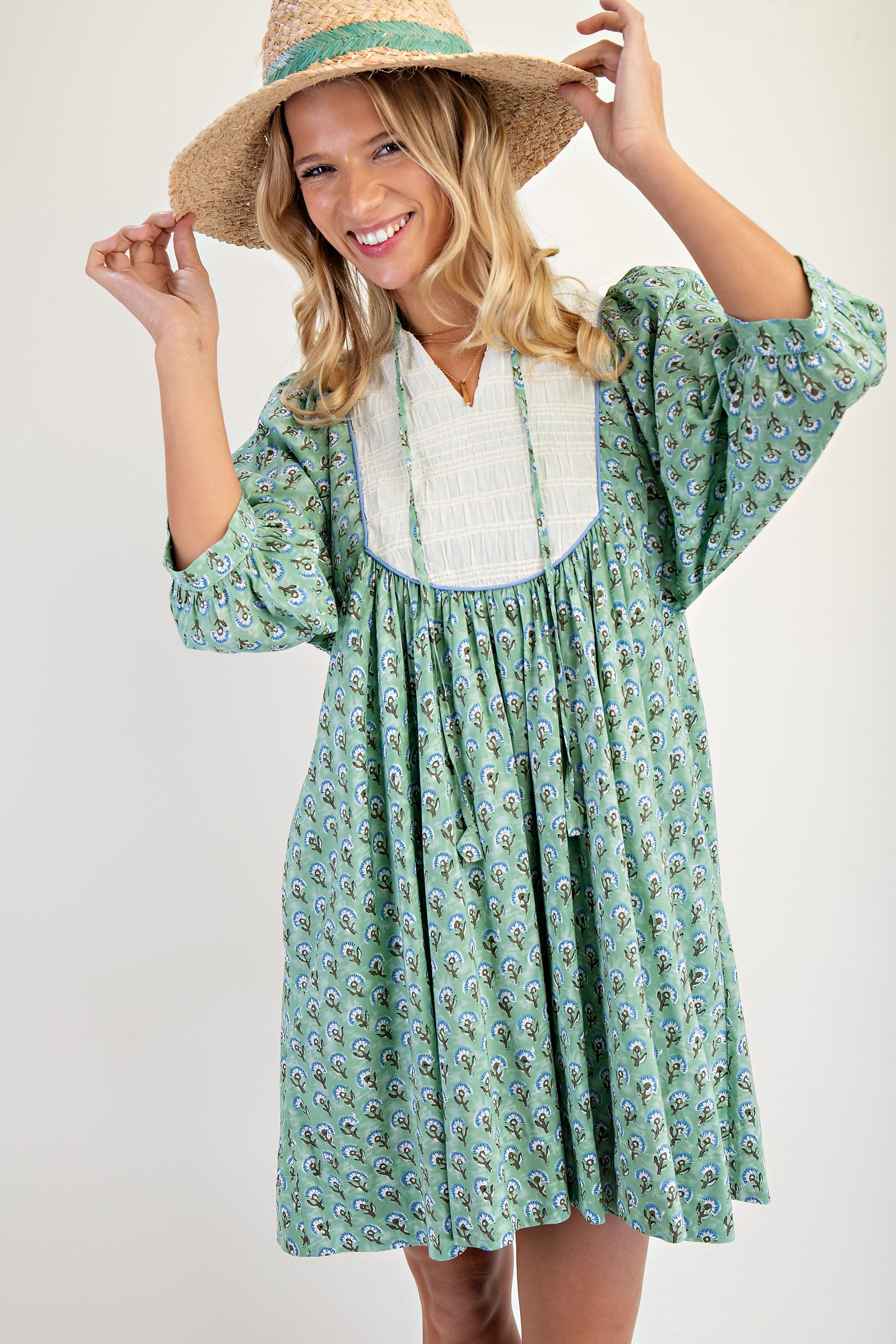 Gigio Dandelion Print Dress with Tie Neck