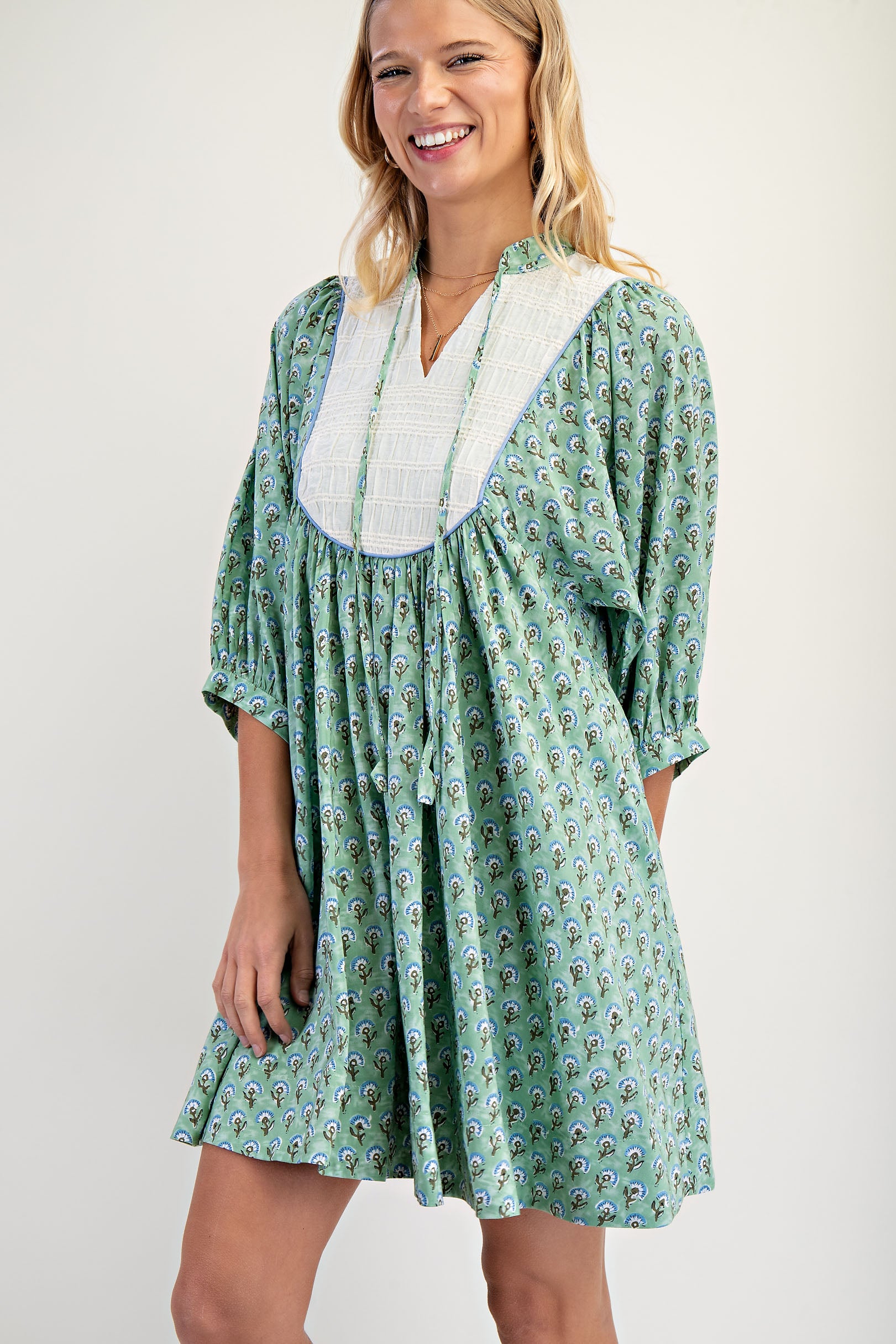 Gigio Dandelion Print Dress with Tie Neck