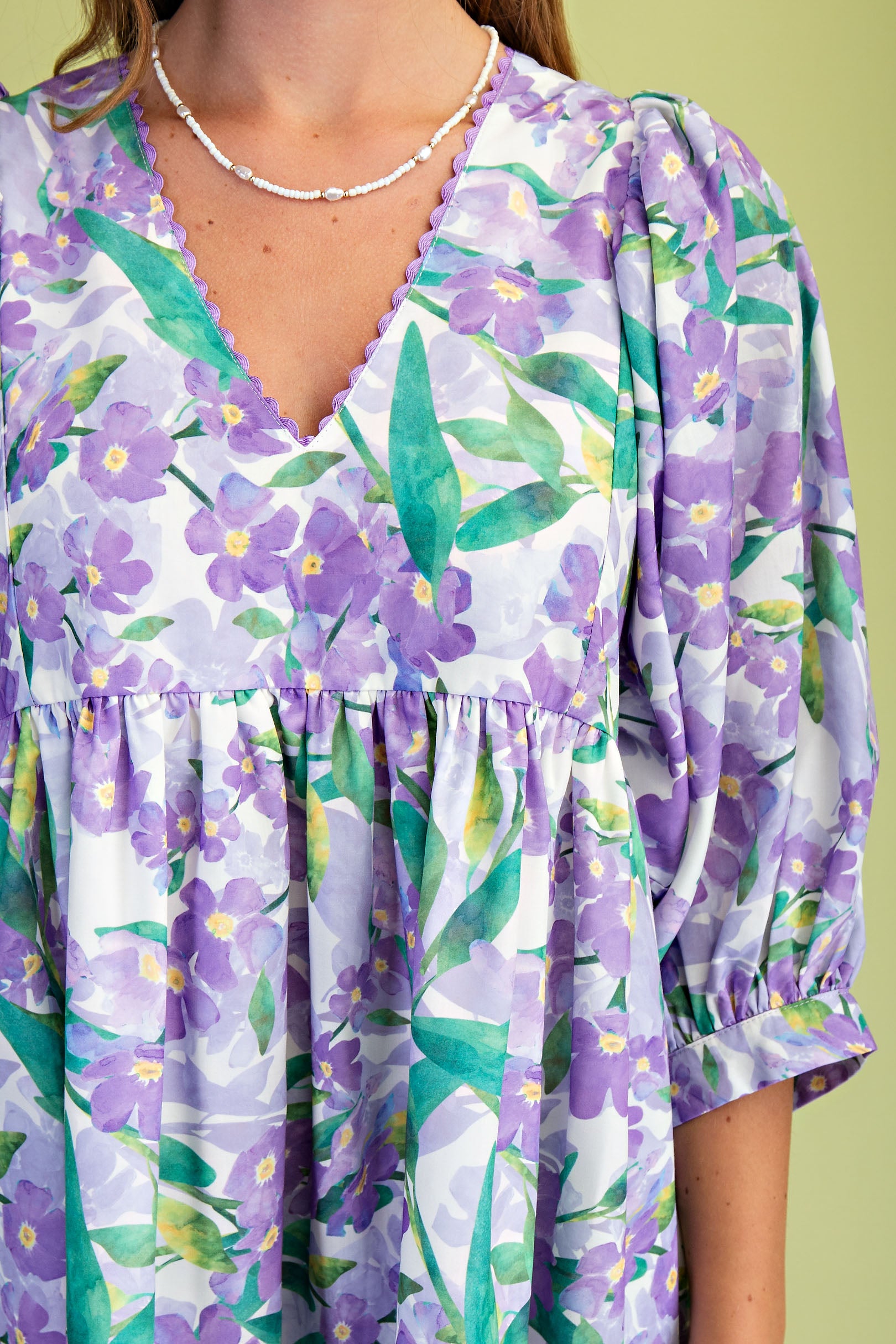 Gigio Vibrant Floral Mini Dress w/Ric-Rac Trim