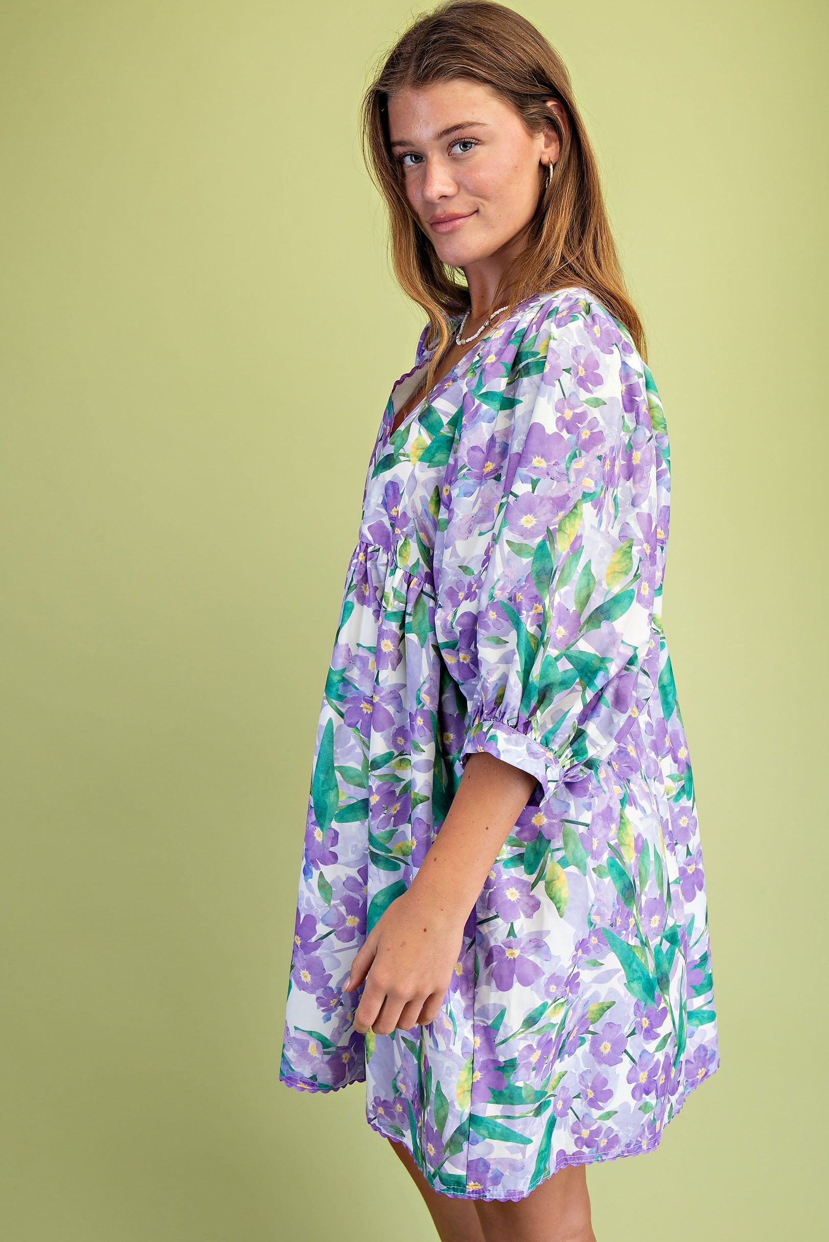 Gigio Vibrant Floral Mini Dress w/Ric-Rac Trim