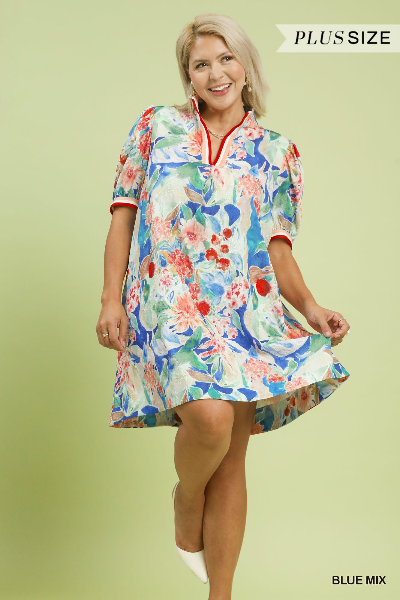 Umgee Curvy Floral Print High Neck Mini Dress
