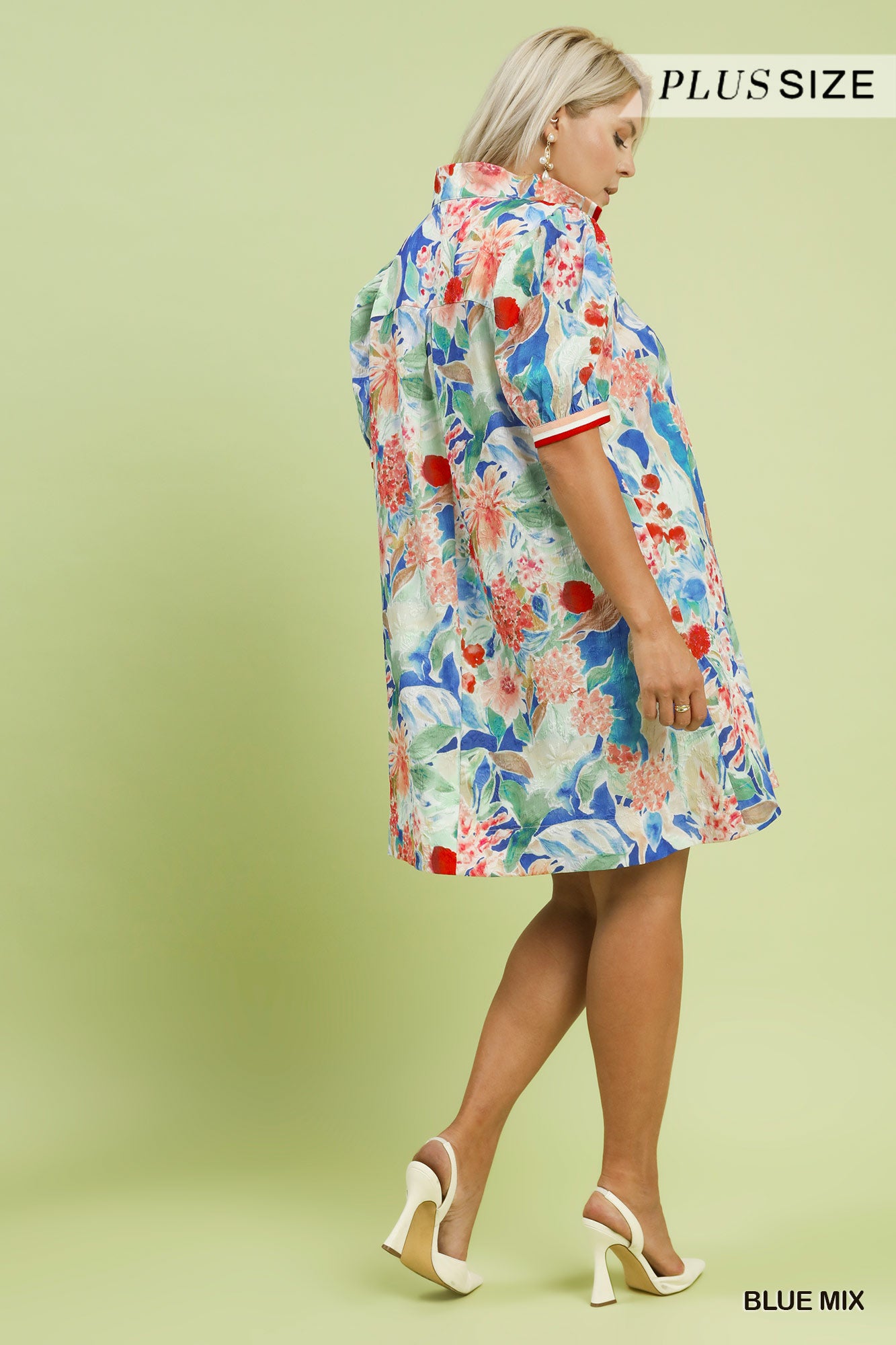 Umgee Curvy Floral Print High Neck Mini Dress