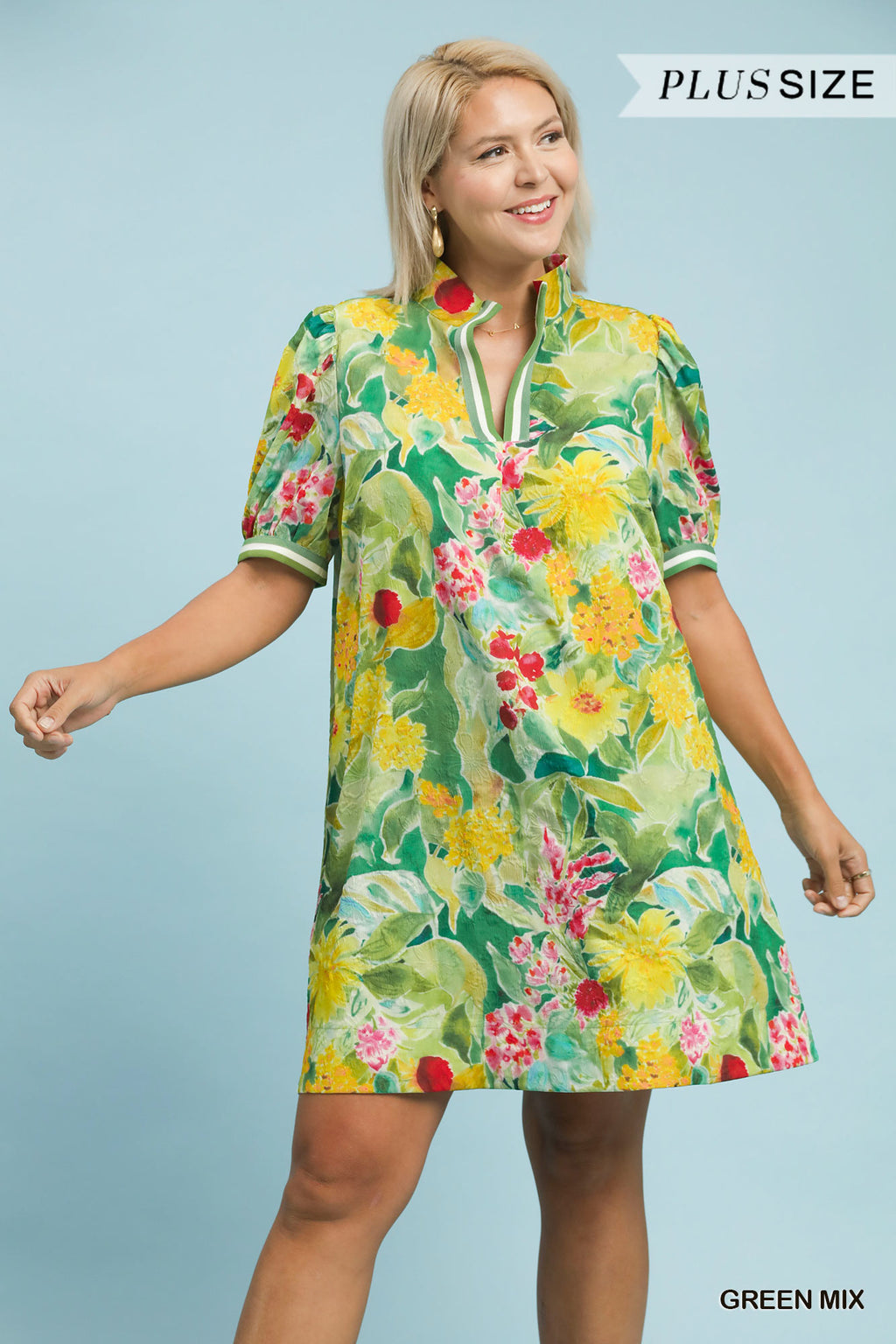Umgee Curvy Floral Print High Neck Mini Dress