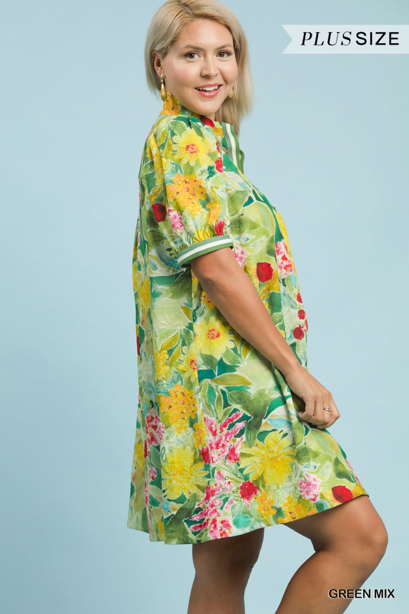 Umgee Curvy Floral Print High Neck Mini Dress