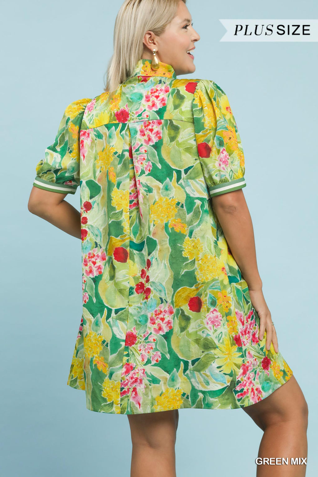 Umgee Curvy Floral Print High Neck Mini Dress