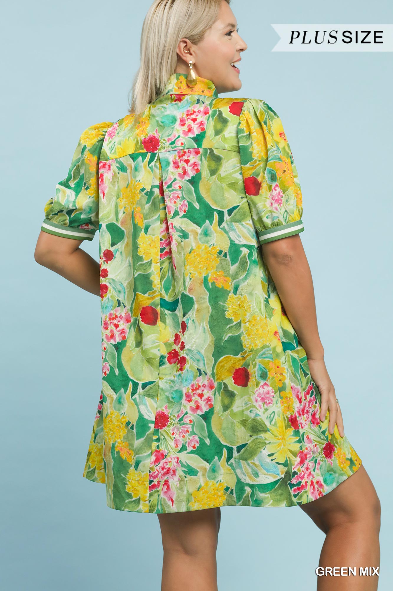 Umgee Curvy Floral Print High Neck Mini Dress