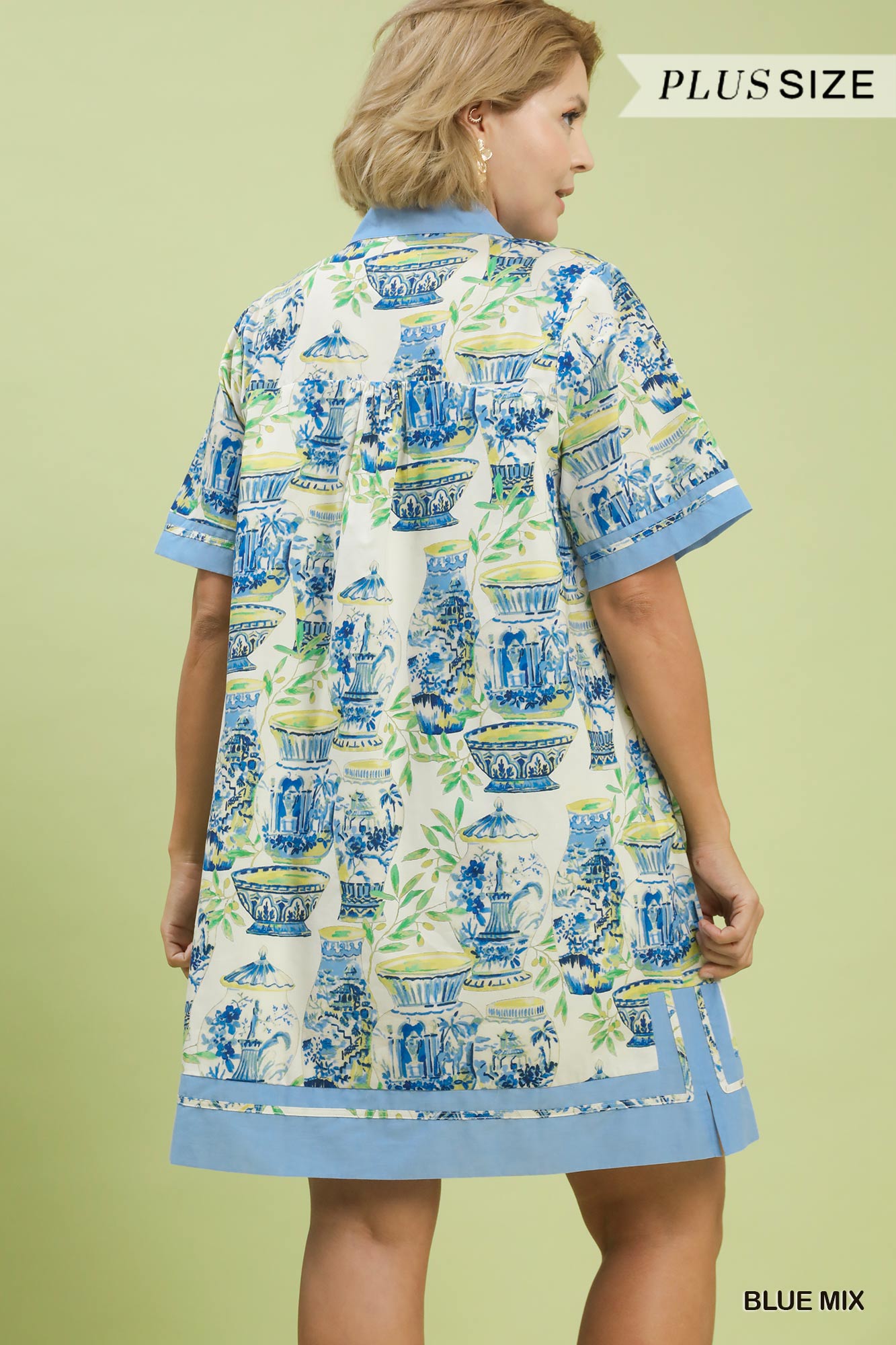 Umgee Curvy Abstract Print V Neck Mini Dress