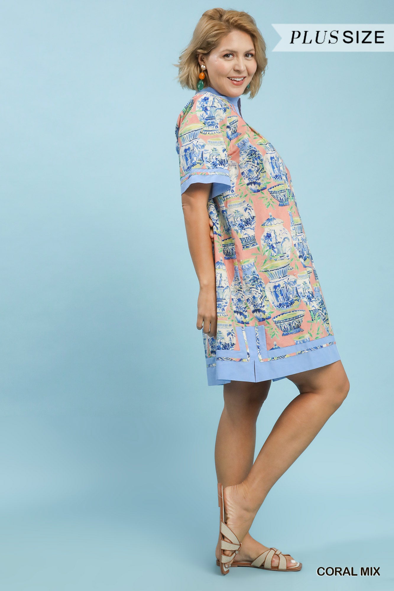 Umgee Curvy Abstract Print V Neck Mini Dress