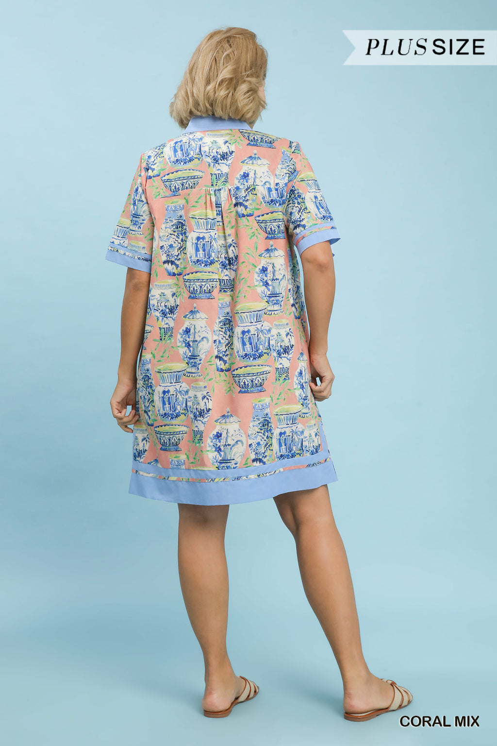 Umgee Curvy Abstract Print V Neck Mini Dress