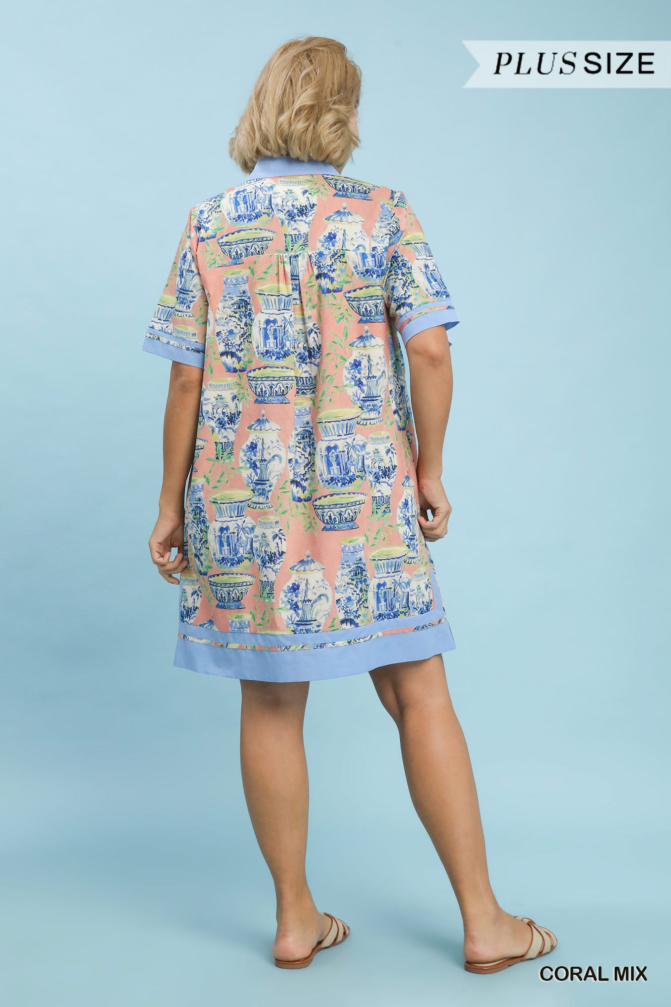 Umgee Curvy Abstract Print V Neck Mini Dress