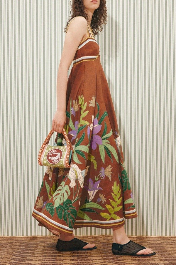 Sundayup Floral Print Twist Front Linen Dress