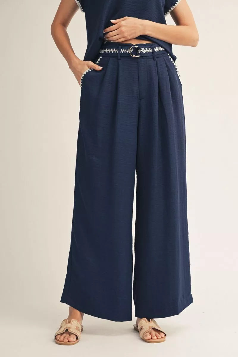 Jodifl Belted Waist Wide Leg Slacks