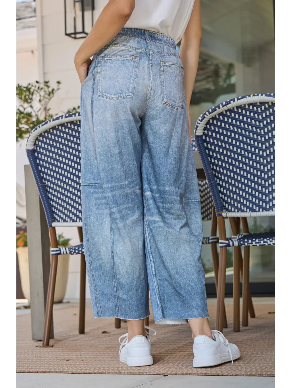 Oddi Illusion Faux Denim-Like Printed Barrel Pants
