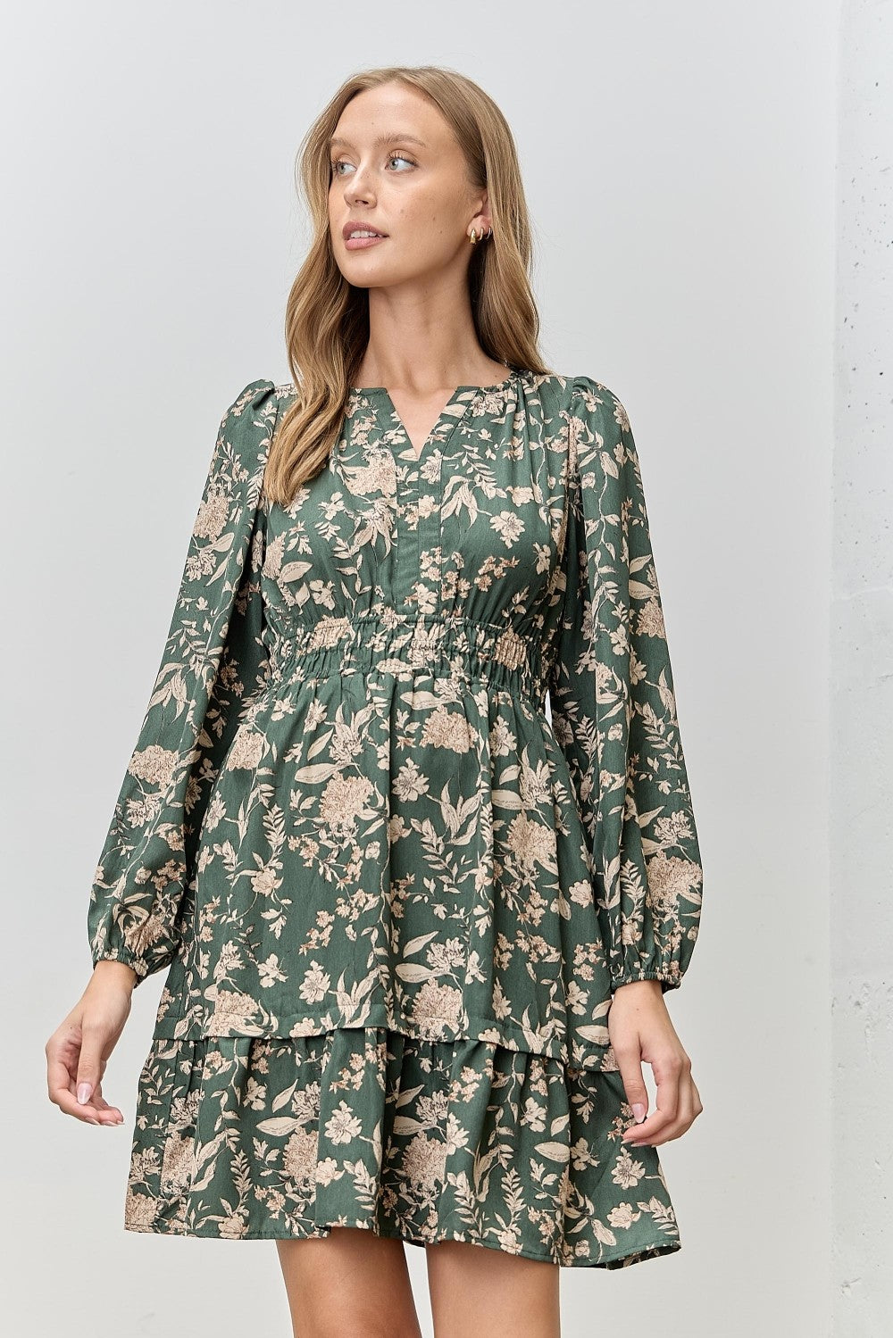 Polagram Floral Mini Dress w Elastic Waist