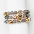 WH Grey Stone and Gold Set of 3 with Rhinestone Accent Stretch Bracelets