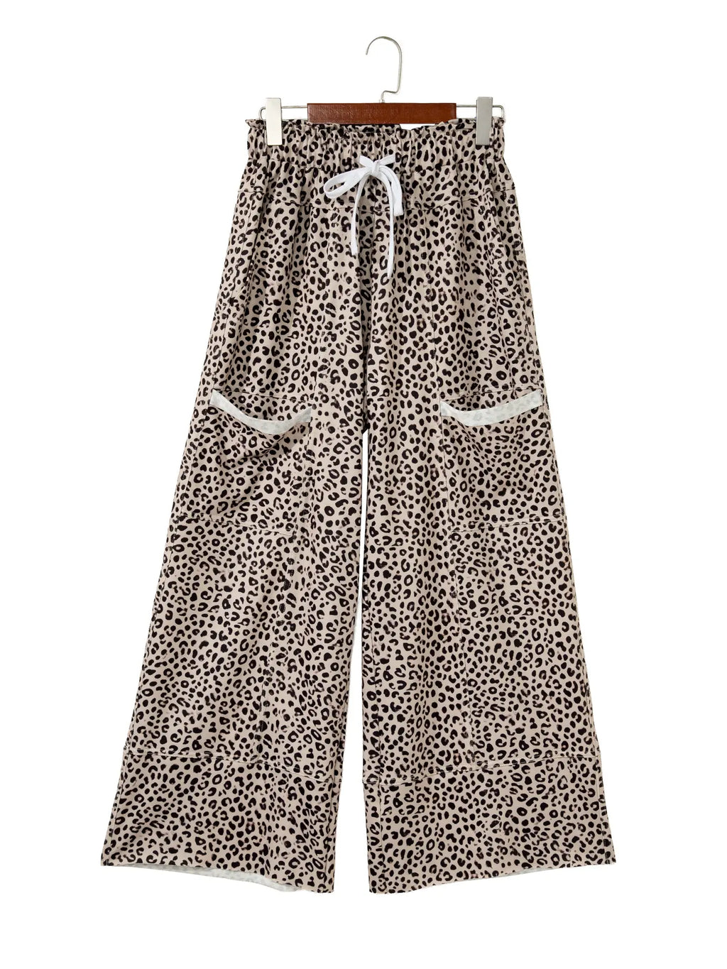 Aaparella Leopard Print Wide Leg Terry Knit Pants