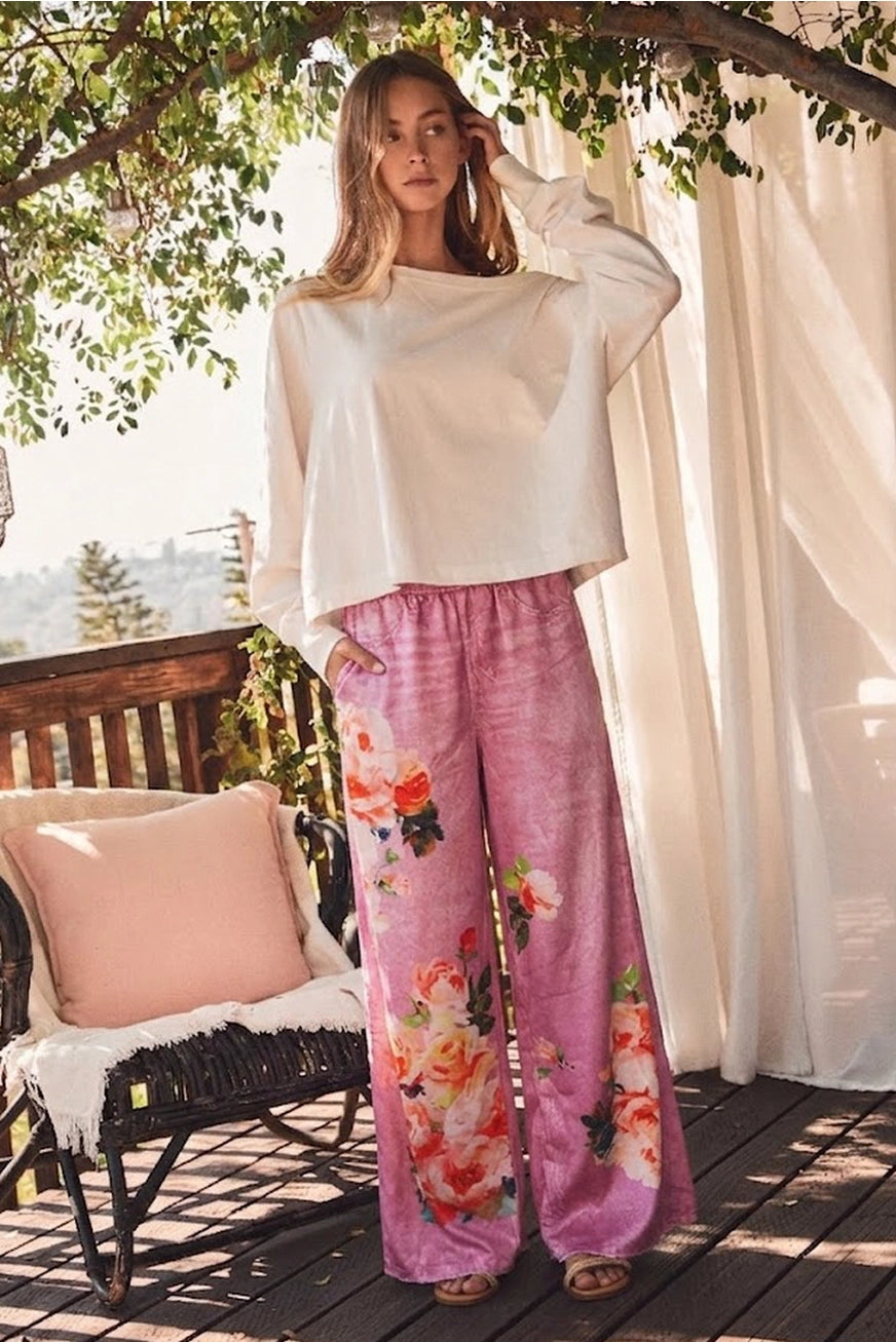 Oddi Floral Printed Faux Jeans