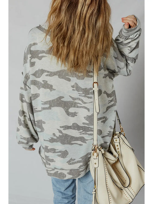 Aapparella Camouflage Print Loose Fit Long Sleeve Pullover