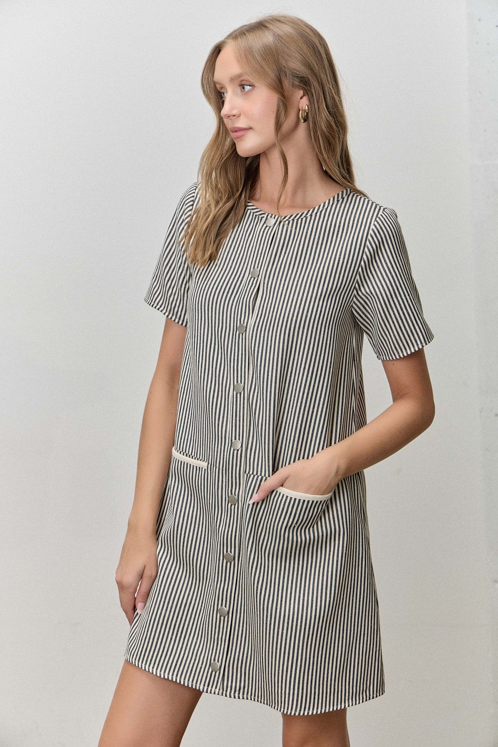 Polagram Pinstripe Button Up Dress