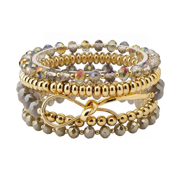 WH Multi Row Mixed Material Stretch Bracelet