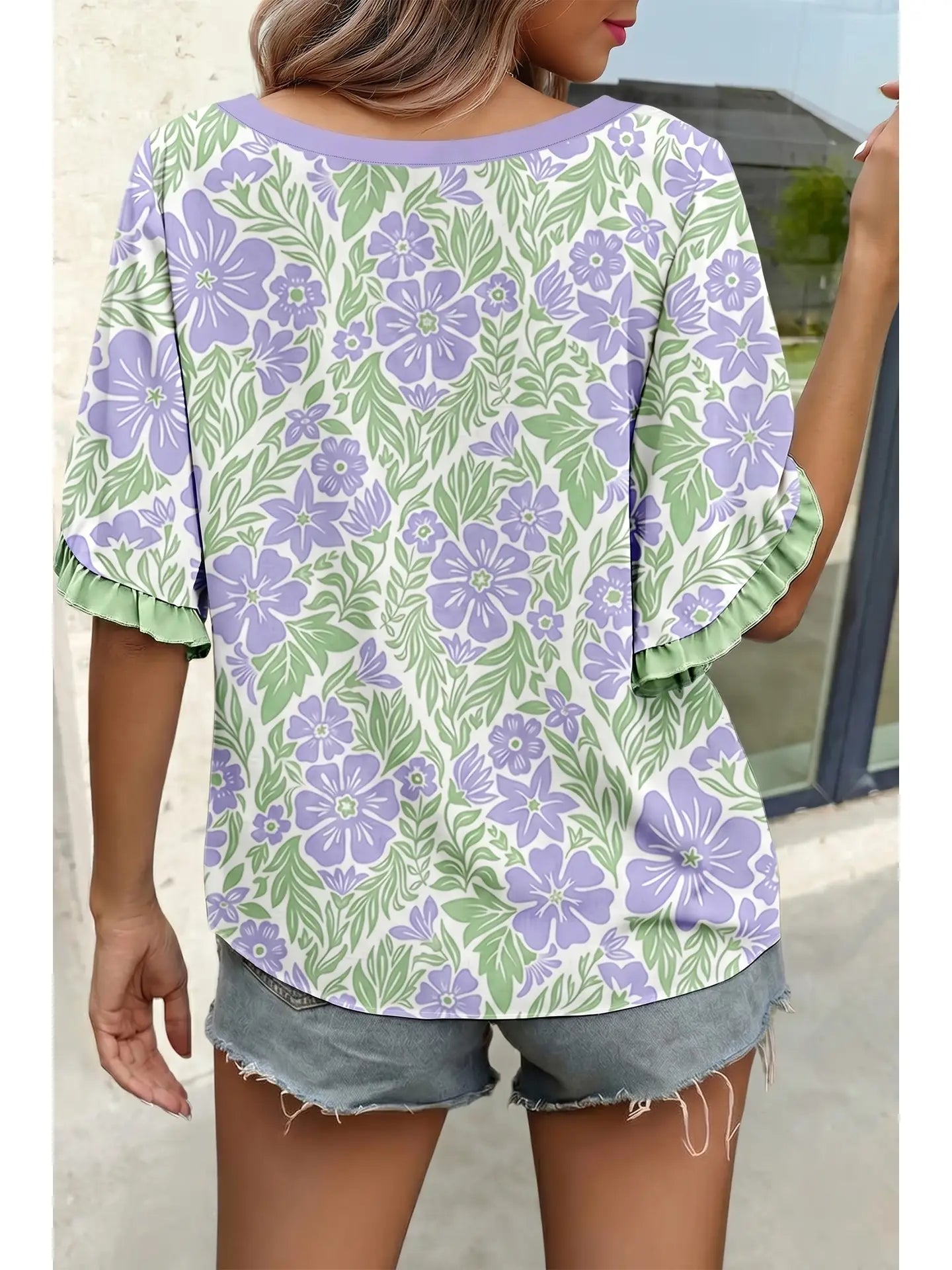 Aapparella Floral Print Frill Trim Blouse & Series