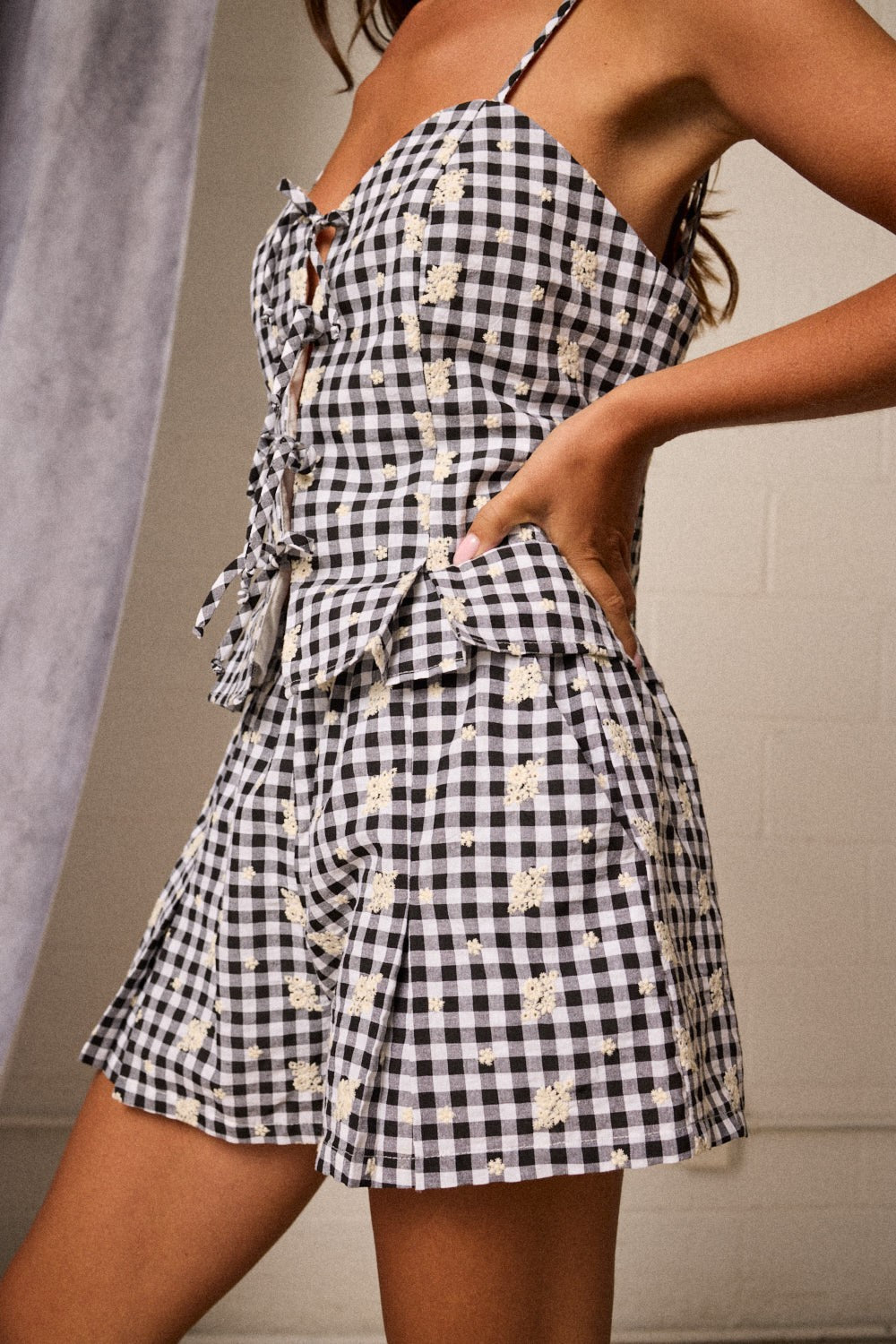 Papermoon Gingham Tie Front Top and Shorts Set