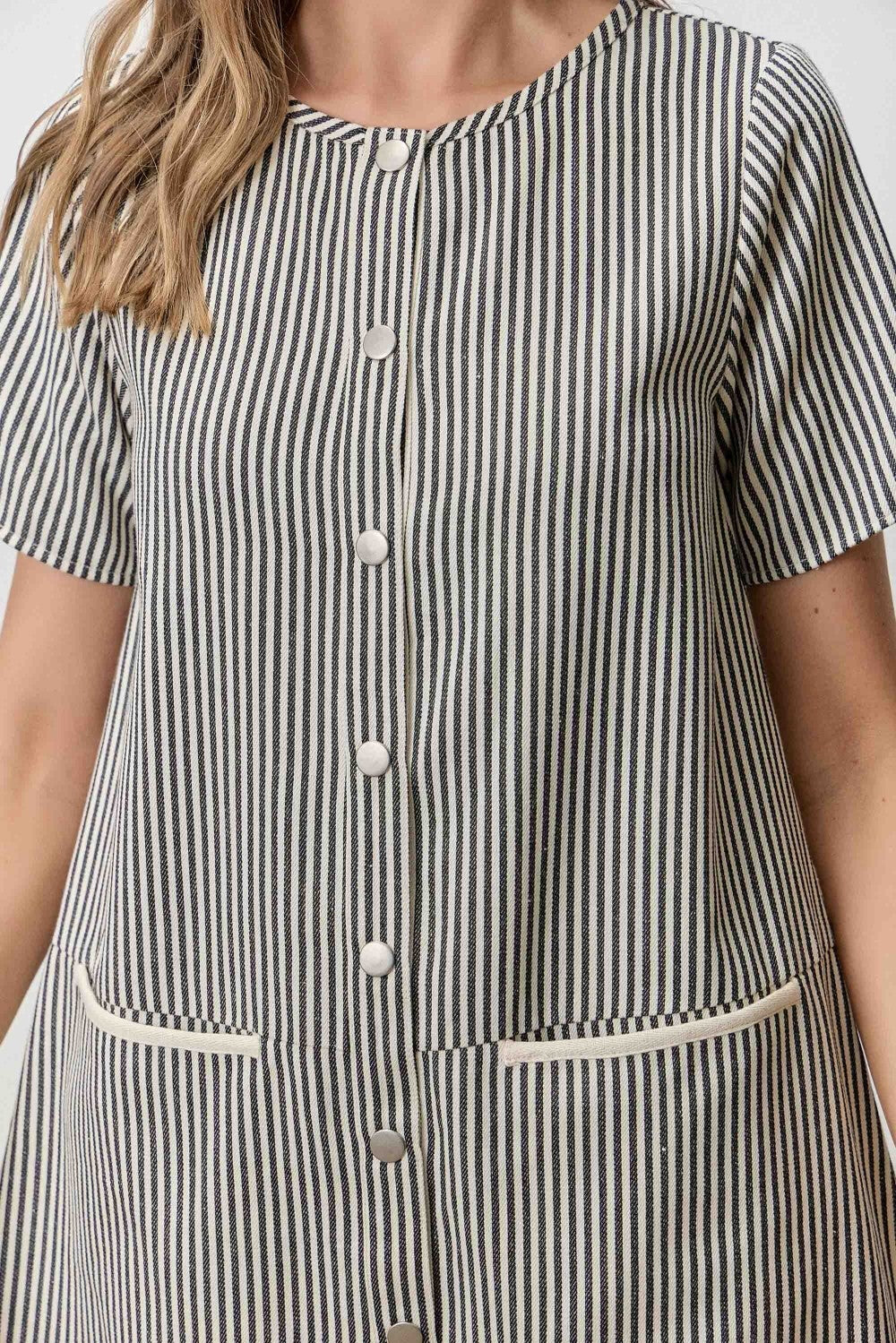 Polagram Pinstripe Button Up Dress