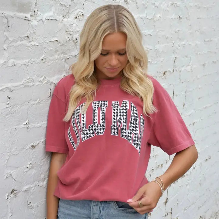 LULU MAX Houndstooth Crimson Tee