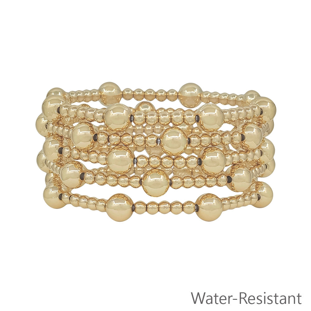 WH 8mm and 4mm Gold Beaded Stretch Bracelets