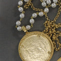 Vintage Coin Pendant Necklace Pearls