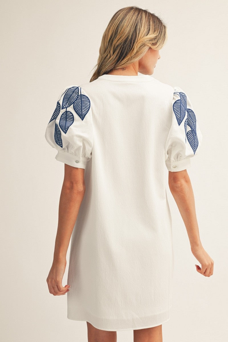 JODIFL Puff Sleeve Embroidery Detail Shirt Dress