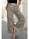Aaparella Leopard Print Wide Leg Terry Knit Pants
