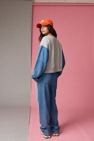 Papermoon Color Block Relaxed Fit Denim Pants Set