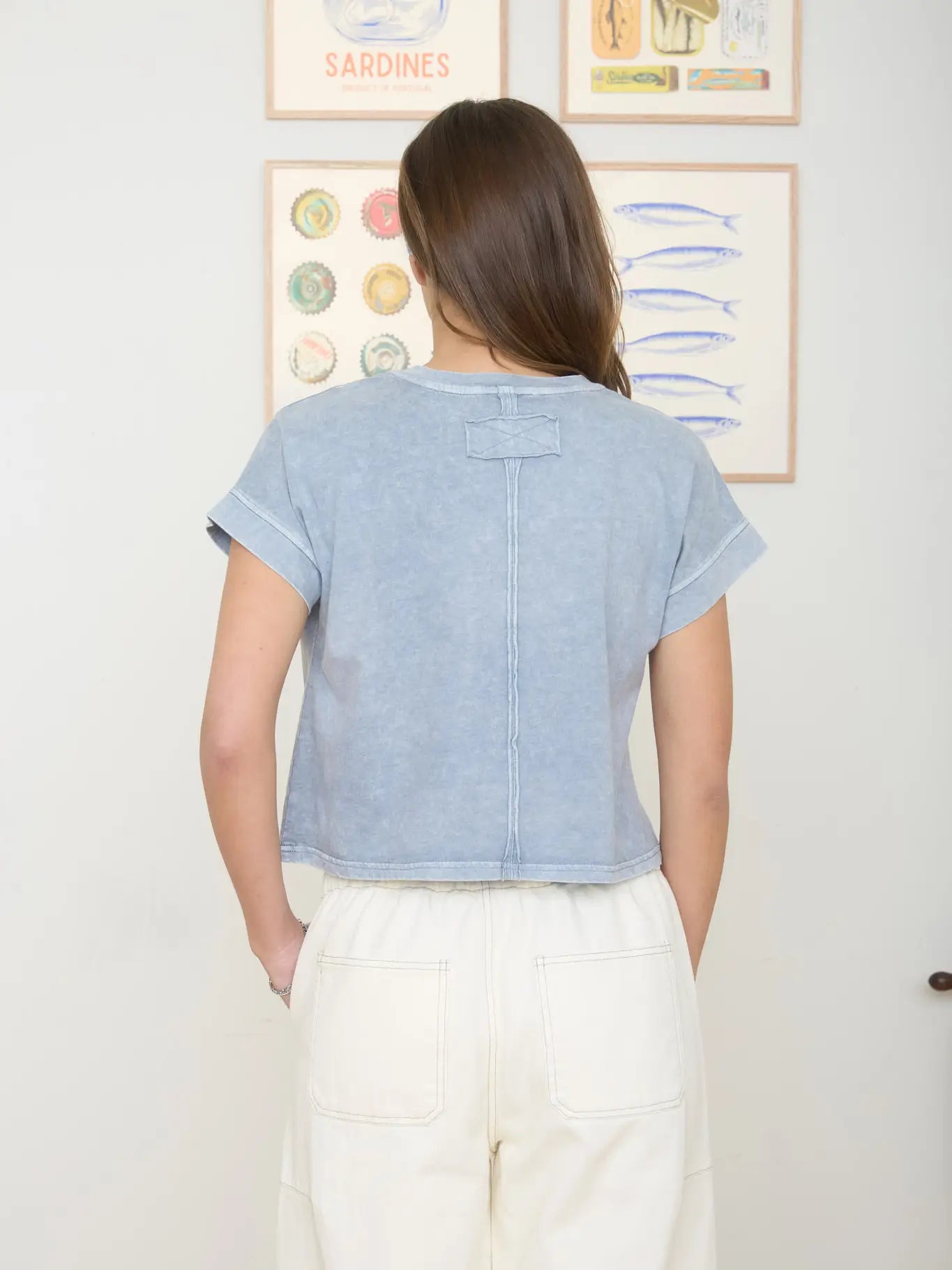 Blu Pepper Washed Short Sleeve Boxy Knit Top