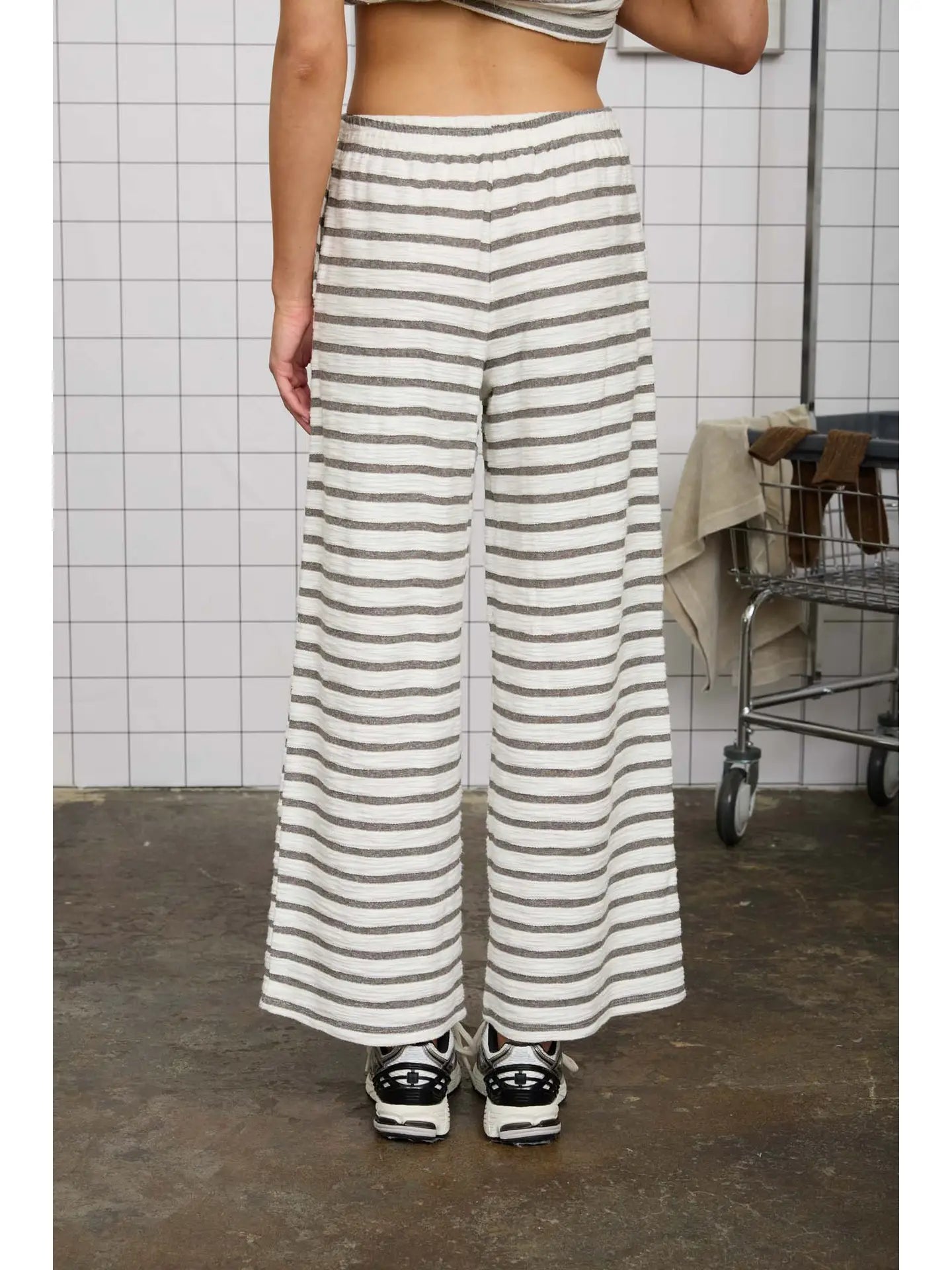 Blu Pepper Stripe Drawstring Wide Leg Knit Lounge Pants