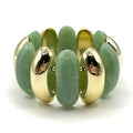 WH Wide Gold and Green Acrylic Stretch Bracelet