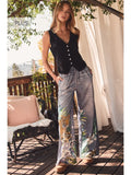 Oddi Plus Denim-Look Sublimation Printed Wide Leg Pants