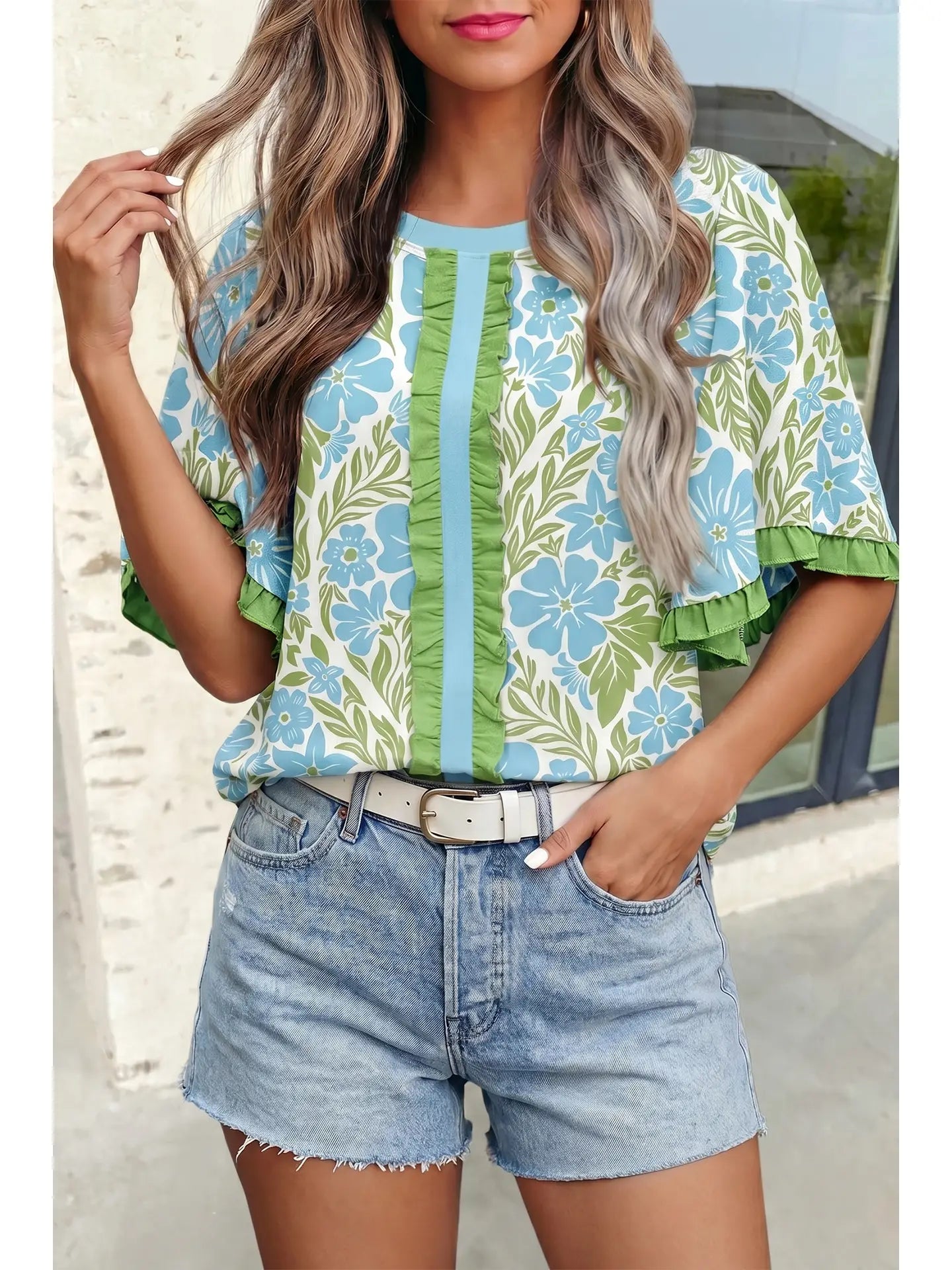 Aapparella Floral Print Frill Trim Blouse & Series