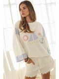 Oddi Sailboat Graphic Sweatshirt Stripe Sleeve