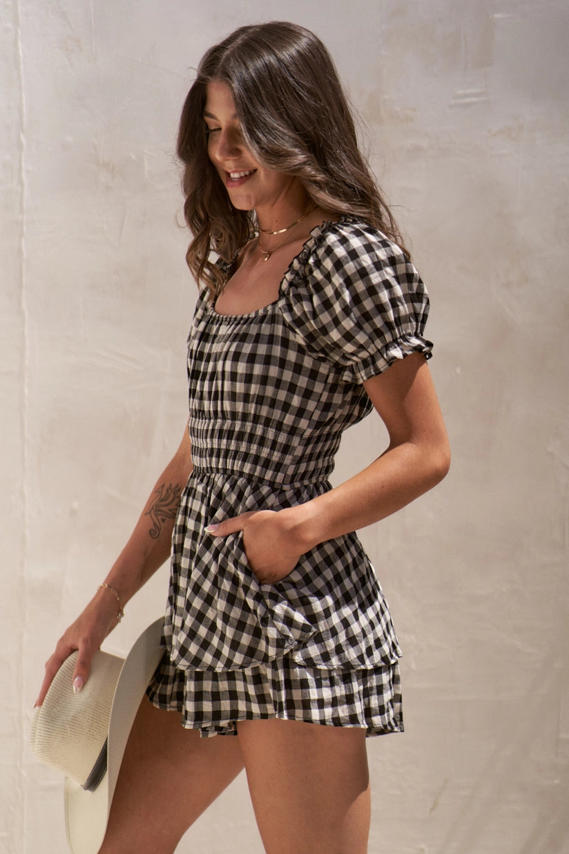 Jade By Jane Gingham Print Puff  Romper