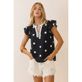 Oddi Polka Dot Flutter Sleeve Blouse Contrast Placket Inset