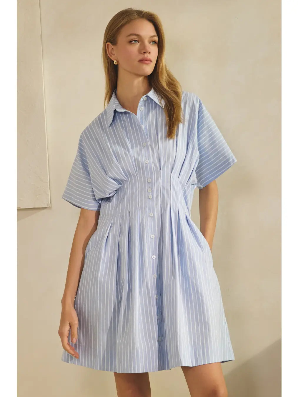 Oddi Striped Shirt Dress Collared Neckline