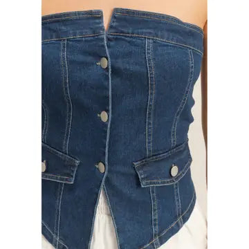 Hyfve Strapless Button Up Denim Top